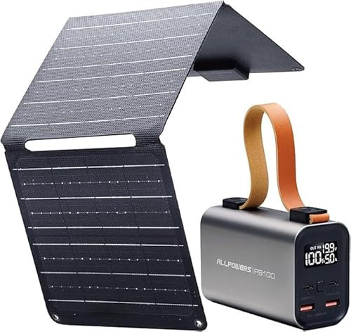 ALLPOWERS PB100 Power Bank con Panel Solar Plegable SP001 21W, Fuente de Alimentación Portátil 24000 mAh, Salida USB-C de 100W Carga Rápida con Pantalla Digital y Luz LED, Adecuado para Acampar al Air