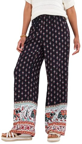 Joe Browns Women's Elephant Print Elasticated Wide Leg Trousers, Relaxed Fit, Black, UK 12