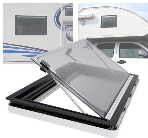 Ventana para autocaravana, 900 x 500 mm, con estor integrado y mosquitera, ángulo de apertura de 70°, ventana lateral para caravana