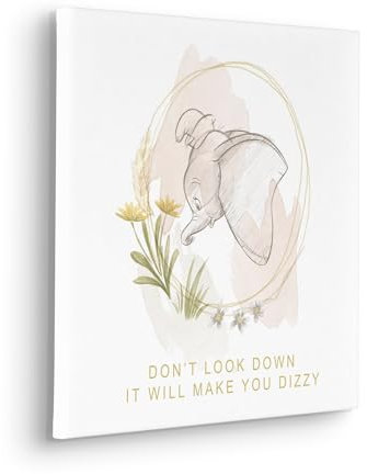 Komar Keilrahmenbild - Disney Dumbo Don't Look Down - Größe: 40 x 40 cm - Leinwandbild, Kinderzimmer, Beige,Weiß