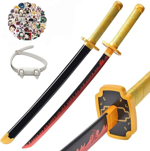 Demon Anime Samurai Sword For Kids Wooden Replica Cosplay Prop Ninja Katana | 31inch Handmade Wooden Cosplay Japanese Costume Display Gift Halloween Outfit Collection Toy With Belt Sheath