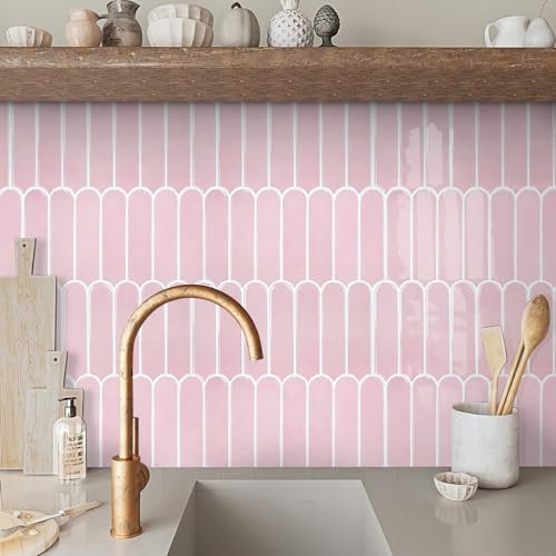 COMSTICKC Più Spessa Piastrelle Adesive Cucina Rosa, 10 Pezzi 30,5 x 30,5 cm, Adesivi per Piastrelle Bagno, Murali 3D Autoadesivo Cucina Decorativi, Impermeabili, 2,5 mm Spessore