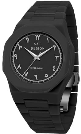 S&T Design Quarzuhr Herrenuhr Armbanduhr Elegant Herren Uhr (inkl. Armbandkürzer, Ultra leicht (54g), Ultraleicht, Arabische Zahlen, Matt, Rostfrei, Polycarbonat Männer Uhr (Chrono)
