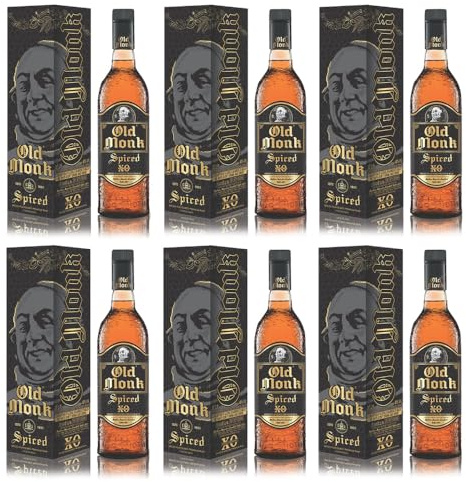 Old Monk | XO Spiced Rum Gift Box Indian Rum 40% ABV | 6 x 70cl | Distilled spirit with select spices to deliver bold flavours and a smooth finish.