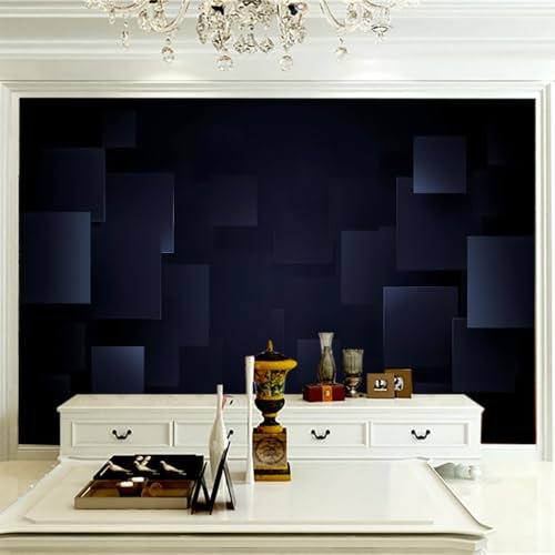 LUPAXA 3D Murals Wallpaper Black and Blue Geometry 400x280cm，Modern Optical Illusion Silk Cloth Wall Art for Living Room Bedroom