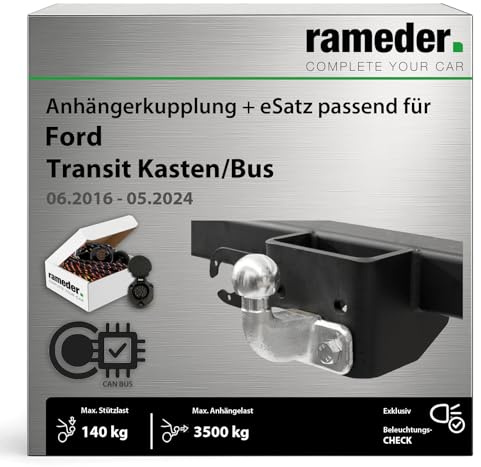 Anhängerkupplung starr Auto Hak passend für Ford Transit Kasten/Bus Typ V363 / FAD/FBD Baujahr: 2016-2024 inkl. 13 poligem spezifischen CAN-Bus Elektrosatz | rameder. Komplettsatz - AH-F30
