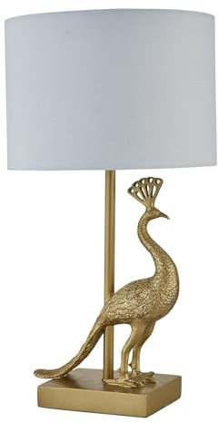firstchoicelighting Majestic - Gold Peacock Table Lamp with White Shade