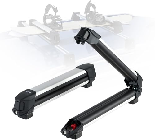 VEVOR Portasci e Snowboard, Portasci per Tetto Auto Scanalatura a T Porta 4 Paia di Sci o 2 Snowboard, 2 Supporti Universali in Alluminio per Portapacchi Auto con Serratura e Imbottitura in Gomma