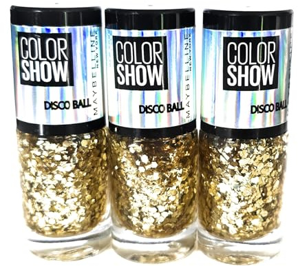 Maybelline Color Show Disco Ball Gold Glitter Nail Polish, Party Cracker 467, 3 Pack