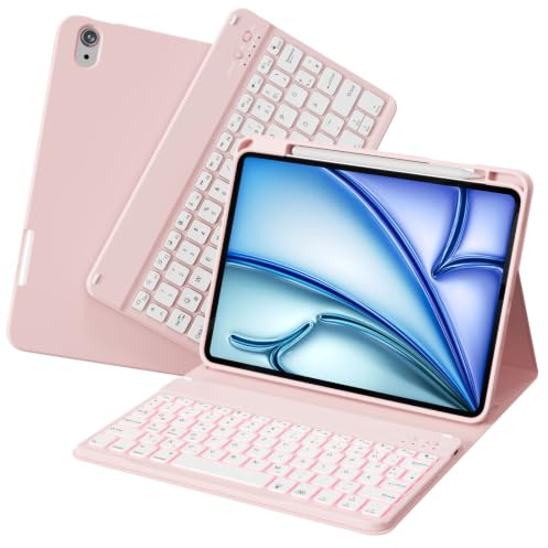 zoyu Tastatur Hülle für iPad Air 11 / iPad Air 10,9 5. 4. Gen, Rosa | Magnetische 7 Farben RGB Bluetooth-Tastatur QWERTZ, TPU und PU Stoßfeste Hülle für iPad Air 11 M4M3/M2, Auto Wake/Sleep