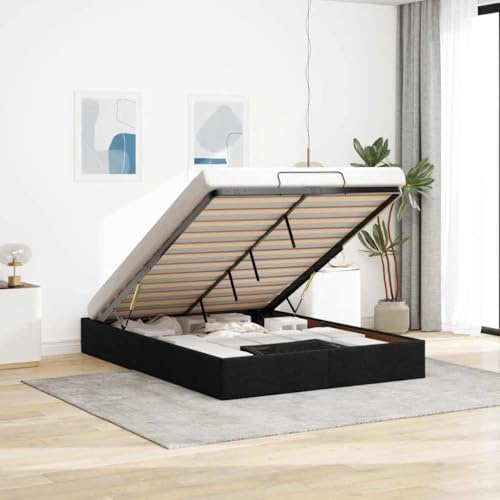 Massbinet Ottoman-Bett Bett mit Hydraulisches Polsterbett mit Stauraum Bettgestell mit Lattenrost bequem für Schlafzimmer Gästezimmer Schwarz 140x200 cm Stoff