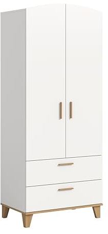 xonox.home – Kleiderschrank Stella 81x198x51 cm in Weiß Nachbildung und Artisan Eiche Nachbildung – 2-türig mit 2 Schubkästen & Kleiderstange – Optimale Raumnutzung durch praktische Schubfach-Elemente