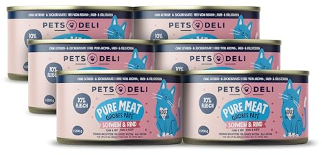 Pets Deli Pure Meat Nassfutter für Katzen mit Schwein & Rind, 6x200g | Hoher Fleischanteil, für ausgewachsene Katzen, ohne künstliche Zusätze, ohne Zucker, Premium Qualität