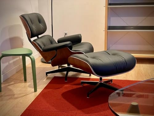 Birchwerkhaus Echtleder Entspannungssessel mit Fußhocker & Ottomane | Moderner Fernsehsessel Drehbar, Chaiselongue mit 105° Neigungswinkel & Gepolstertem Kissen für Wohnzimmer & Lounge