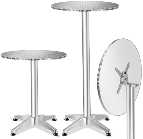tectake® Aluminium-Bistrotisch klappbar, 2in1, höhenverstellbar, Ø 60 | Höhenverstellbare Kunststofffüße, platzsparende Lagermöglichkeit, pflegeleichte und edle Oberflächenummantelung, silber