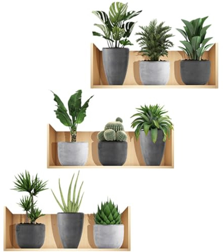 WRITWAA Autocollants Muraux Feuilles en Pvc Réalistes Plantes en Pot Facile à Utiliser et Nettoyer, Lot de 3 pour Décoration Chambre et Verre