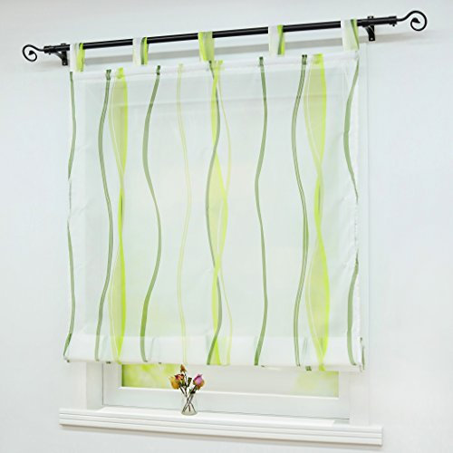 Joyswahl Raffrollo Voile Raffgardine mit Wellen Muster Emily Rollos Schlaufen Transparenter Vorhang BxH 100x140cm Grün 1er Pack