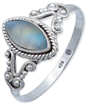 mantraroma Ring Silber 925 Damen Regenbogen Mondstein Edelstein weiß ausgefallen verspielt