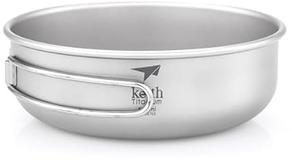 Keith Bol de cuisson simple paroi en titane avec poignée pliable Bol léger pour camping, randonnée et pique-nique (500 ML)