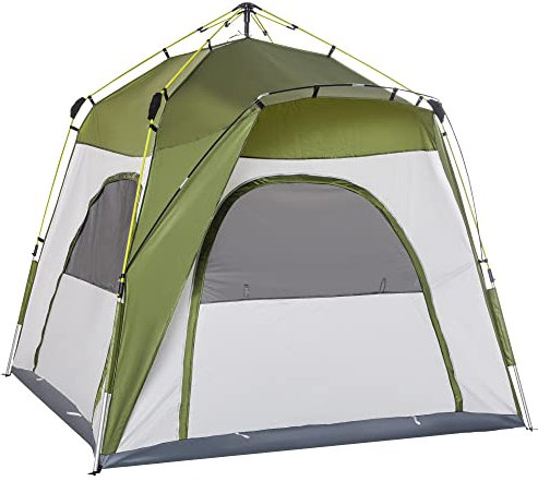 Outsunny Tente de Camping, Tente Pop up dôme familiale 4 Personnes, avec 4 Portes 4 fenêtres Sac de Transport Inclus pour Le Camping randonnée Vert Gris