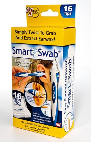 SMART SWAB Ear Wax Removal Tool | Spiral Ear Cleaner | Earwax Cleaning Kit | 16 Soft & Flexible Replaceable Silicone Tips | Safe & Reuseable Ear Wax Remover |