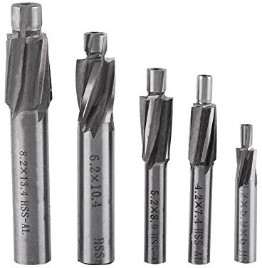 5pcs Countersink End Mill, M3-M8 Counterbore Drill Bit, Professional Counter Bore Bits 4 Flutes HSS-AL Countersink End Mill Cutter Slot Drill Bits Tool for Copper, Aluminum, Steel, Cast Iron