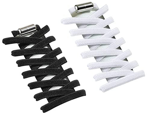 Stepace 2 Pares Cordones Elásticos con Cerradura de Metal, Cordones Ajustables sin atar para niños y Adultos, Cordones de Zapatos Sin Nudos para Zapatillas Deportivas Negro Blanco