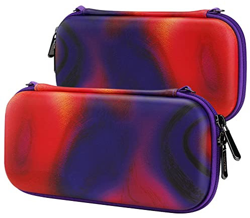 PlayVital Tasche für Nintendo Switch Lite,Tasche Tragetasche Reisetasche Zubehör Hülle Case Schutzhülle für Switch Lite mit Stick-Kappen&10 Speicherplatz(Violett Rot Wirbel)