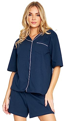 CityComfort Womens Pyjamas Set 2 Pcs Short Button Down PJs Comfy Classic Soft Loungewear Summer Nightwear Gifts for Women (S, Navy)