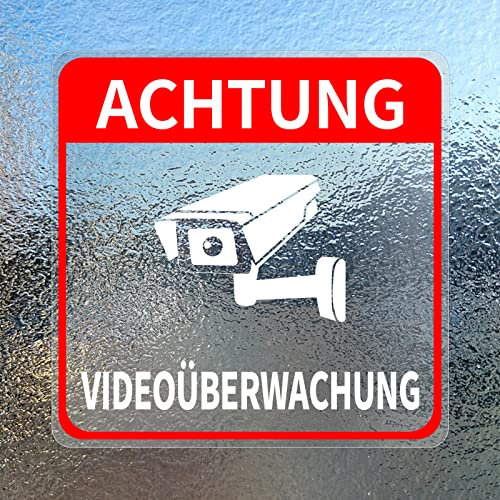 Videoüberwachung Schild Aufkleber Vinyl kameraüberwachung 15 x 15 cm CCTV Achtung Kamera Warnschild Sicherheit Aufkleber für Fenster Tür Geschäft 5 Stück Rot