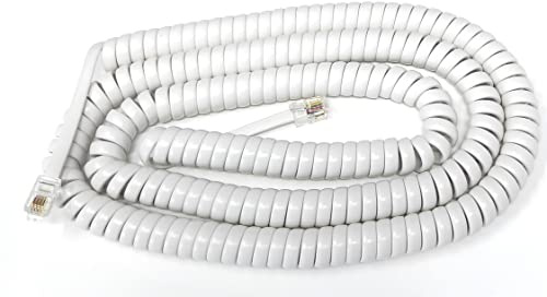 Drut Cavo a Spirale RJ10 RJ9 RJ22 4P4C 4 Pin per cornetta telefonica da 6 m, Bianco 20 Piedi