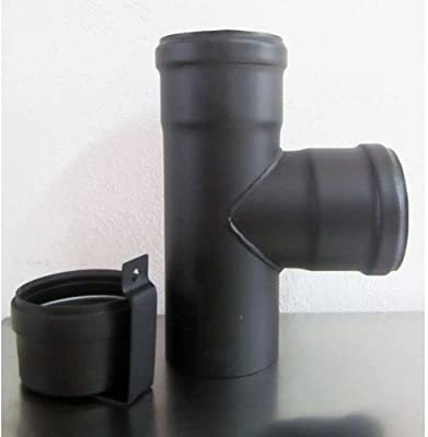 Raccordo a T 90° con tappo scarico condensa nero per stufa a pellet (DIAMETRO 80)