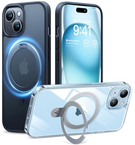 TORRAS Ostand Q1 Weltneuheit für iPhone 15 Hülle für MagSafe (Stabilster Ständer,Nr.1 Magnetkraft, Militärischer Schutz) Stoßfest Handyhülle iPhone 15 Case Kratzfeste Schutzhülle All-in-One Schwarz
