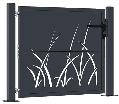vidaXL Portail de Jardin, Portillon de Patio, Barrière de Sécurité, Porte d'Extérieure Terrasse, Anthracite 105x80 cm Acier Conception d'herbe