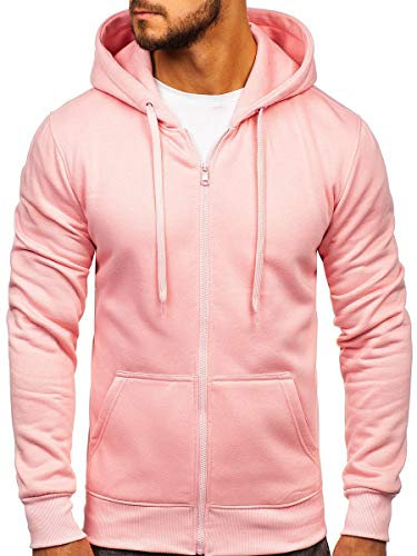 BOLF Homme Sweat-Shirt a Capuche avec Fermeture Eclair Hoodie Sweat Zippe Manches Longues Temps Libre Sport Fitness Outdoor Basic Casual Style 2008A Rose(Ciel) XL [1A1]