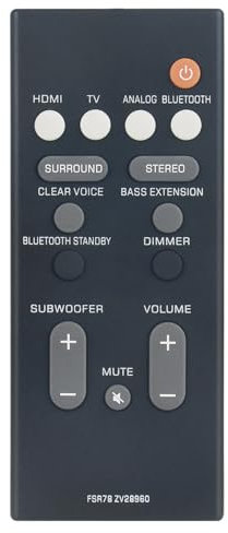 ALLIMITY FSR78-ZV28960 Remplacer la Télécommande adaptée à Yamaha Soundbar ATS-1070 YAS-207 ATS-1060 YAS-107 NS-WSW42 ATS-2070 FSR78 ZV28960 YAS-CU207 YAS-106