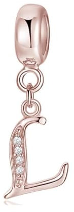 sam panda Alphabet Charms 925 Sterling Silver Letter Initial A-Z Charm Beads Fit pandora for Bracelet, Rose Gold (L)
