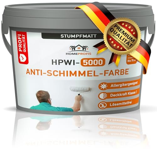 Home Profis® Anti Schimmel Farbe Weiß | Allergikergeeignet | Hervorragende Deckkraft | Anti Schimmelfarbe Innen | Geruchsarm | Stumpfmatt | Profi Qualität | HPWI-5000 (12,5 Liter | Bis 70 m²)