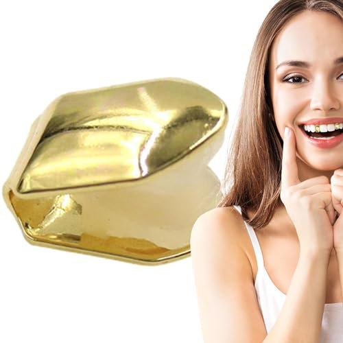 Gold Teeth Grillz, 14k vergoldete Grillz, Shiny Hip Hop Grillz | Top Tooth Single Grill Cap, trendiges Zahnschmuck-Partyzubehör für Damen und Herren, stilvolles Grill-Mund-Bling für einen modischen Lo