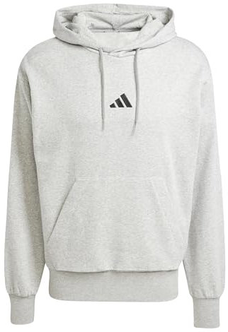 adidas Uomo Essentials FEELCOZY Fleece Hoodie, Medium Grey Heather/Black, M