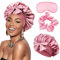 Hpbaggy Ensemble de bonnet de nuit en satin pour femme, bonnet de nuit en satin, bonnet de nuit, masque en corde à cheveux, bonnet en soie réglable, Rose, Taille unique