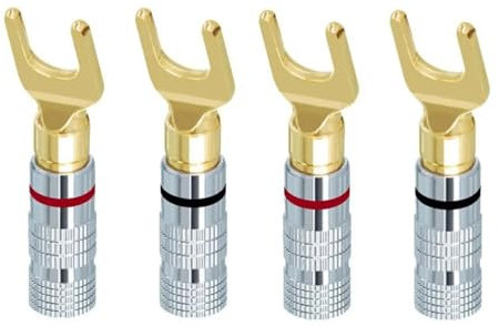 4 pezzi placcati in oro a forma di YU con spina a banana, connettori for altoparlanti audio, connettore a forcella for cavo a forcella