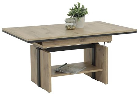 Hela Tische, Funktionscouchtisch Ingo, Holzwerkstoff melaminbeschichtet, Viking Oak-Dekor, ausziehbar 110-150cm, höhenverstellbar mit Lift 53-72cm