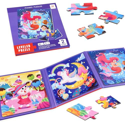 ASTARON Magnetische Puzzle für Kinder, 12-16-20 Teile Meerjungfrau Kinderpuzzle ab 3 Jahre, Beschäftigung für Kinder im Autofahrt Flugzeug, Kindergeburtstag Geschenke