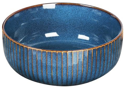 AstraLoom Handmade Ceramic Salad Bowl - 1800ml Large Porcelain Serving Bowl for Restaurant/Gourmet, Microwave & Dishwasher Safe (Blue, 21cm)