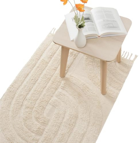 HOMELEVEL Teppich Läufer für Schlafzimmer - 80 x 150 cm - Teppich waschbar für Wohnzimmer - Waschbarer Läufer - Teppich Bedroom Carpet - Helles Beige