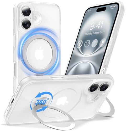 Anqrp 360° ALL-in-ONE Stand Case for iPhone 16 Case with Rotatable Magnetic KickStand Ring Holder, Compatible with MagSafe, Shockproof Translucent Matte Phone Cover for iPhone 16, Mist Matte Clear