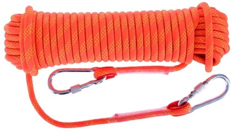 Corda statica ad alta resistenza da 10 mm per arrampicata su roccia disponibile da 9,8 m a 199,9 m, ideale per arrampicata all'aperto, ancoraggio e attrezzature per il fitness, con moschettone a
