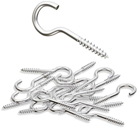 CusoTec Deckenhaken - 20 Stück Schraubhaken 3,9x60mm - Holzschraubengewinde - galvanisch verzinkt - Haken zum Schrauben