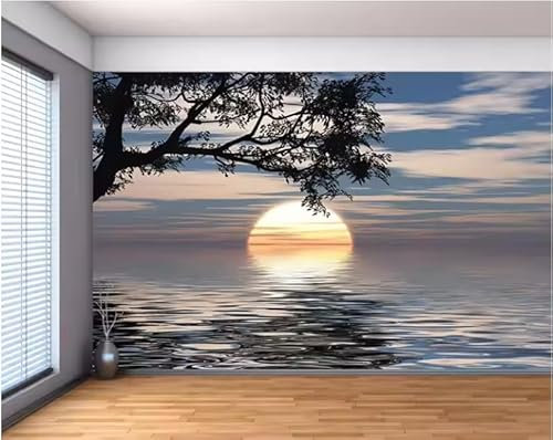 XDOUBAO Papier peint 3D Lune Arbre Océan Murale Papier Peint Sticker Mural, 3D, 430x300cm